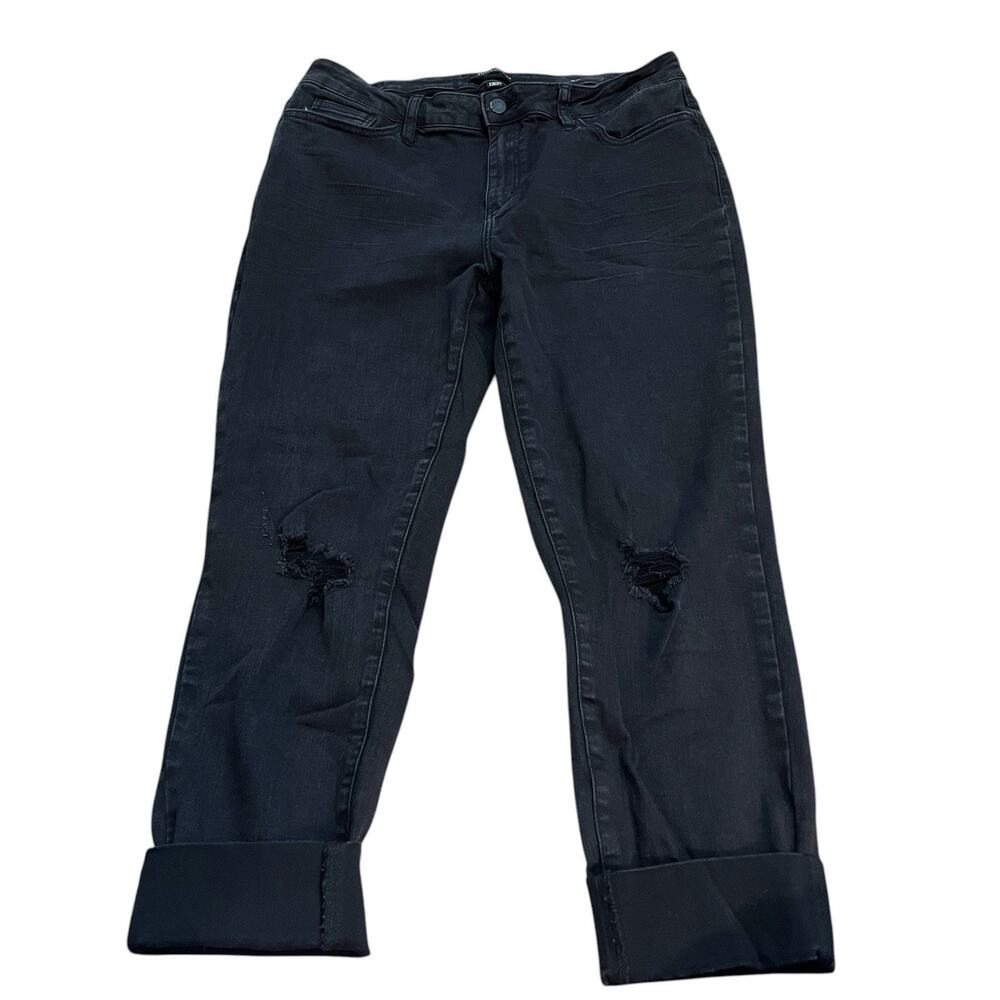 Judy Blue Slim Fit Cropped Jeans 13/31 Black Distressed Ripped Cuffed Stretchy